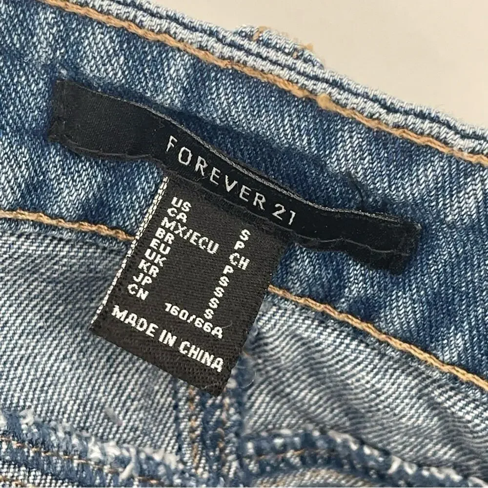 Forever 21 rainbow embroidery denim mini skirt   Size small